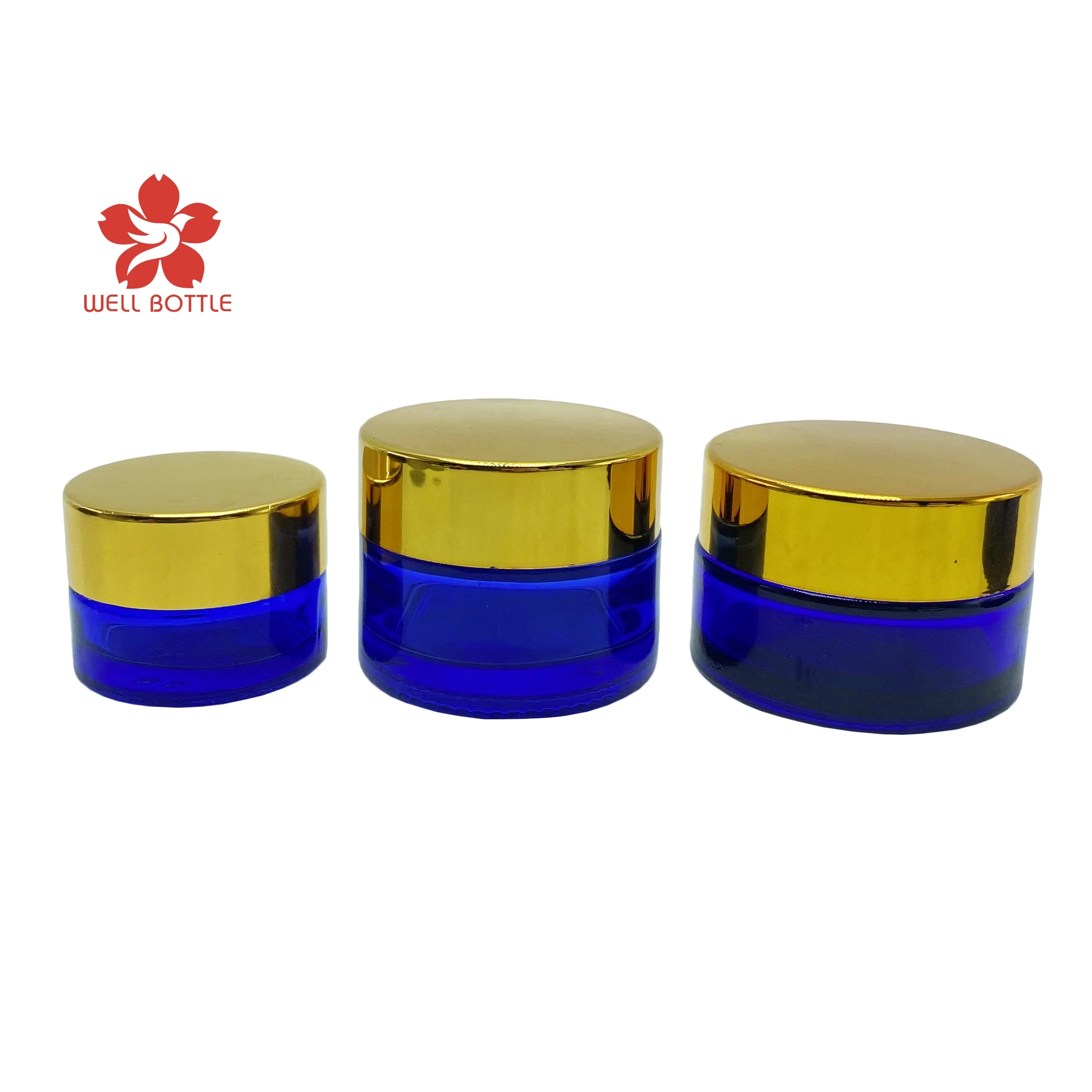 5ml 10ml 15ml 30ml 50ml 100ml 120ml blue custom cosmetic cream glass jar for lip balm body butter bath salt packaging GJ-53B