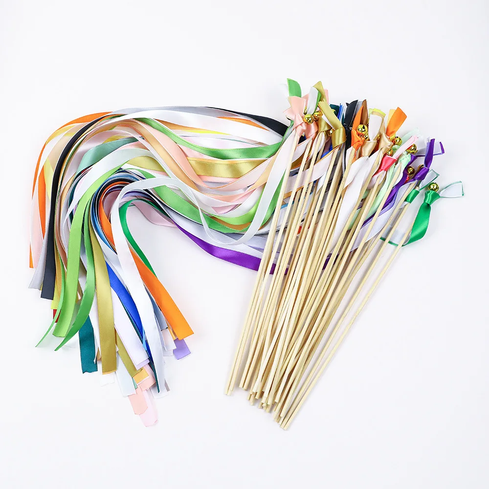 Fashion Popular Decoration Wedding Decor Magic sticks Party Supplies Cute Fairy Stick Polyester Ribbons 3 in 1 bell waving stick
