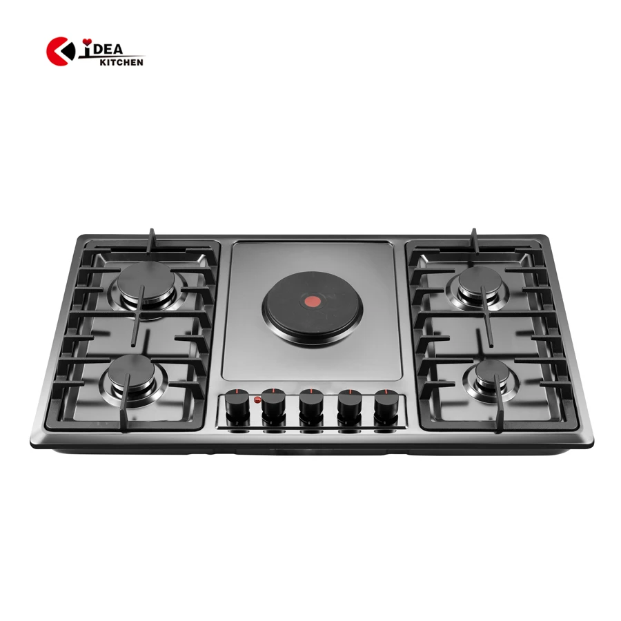 IDEA Kitchen Appliances 5 Burner Built In Electric And Gas Hob Stove Gas Cooker Cooktop Household Stainless Steel Gas Stove