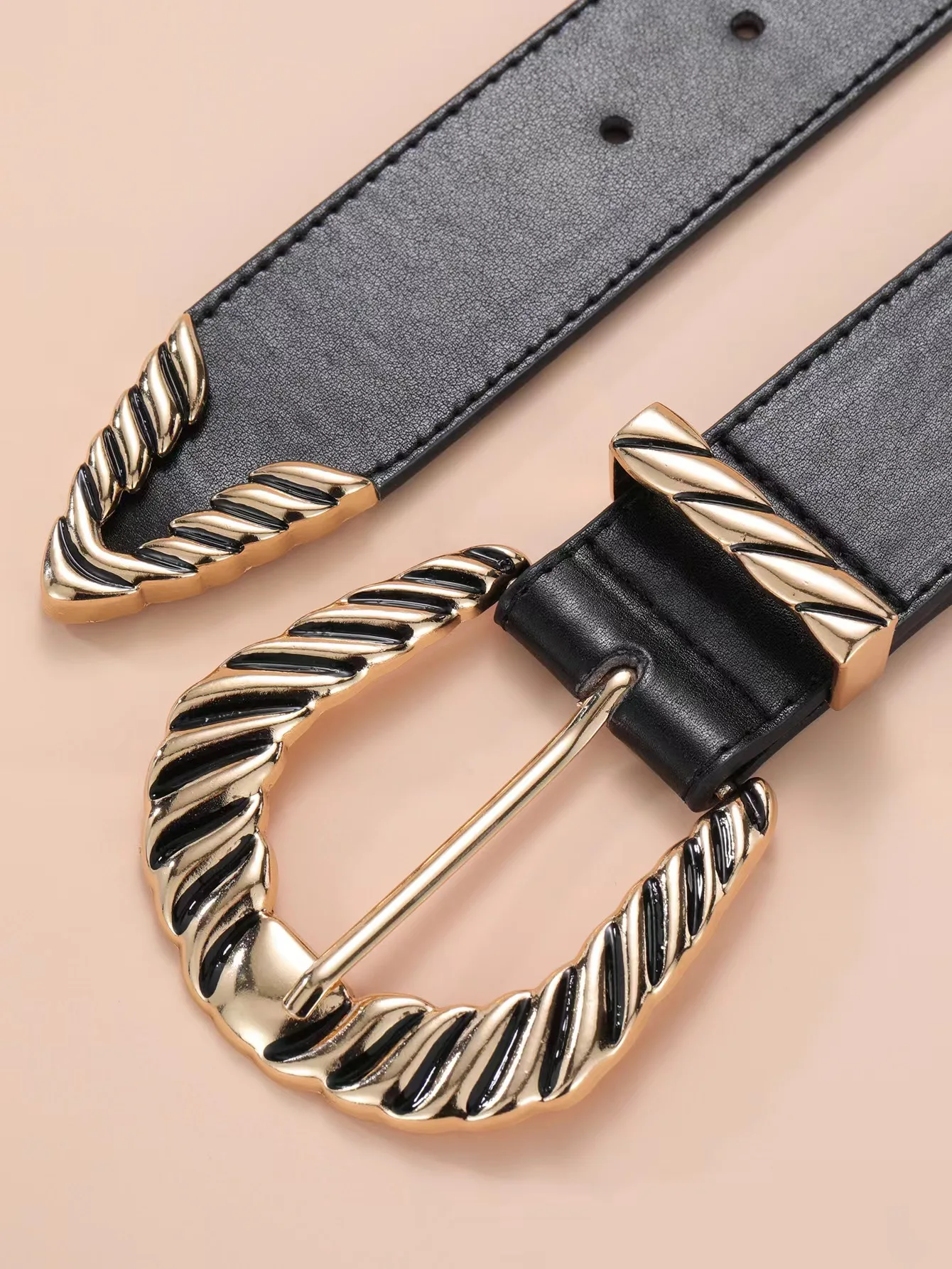 Women leather design New retro grand triangular tail buckle fashion versatile belt