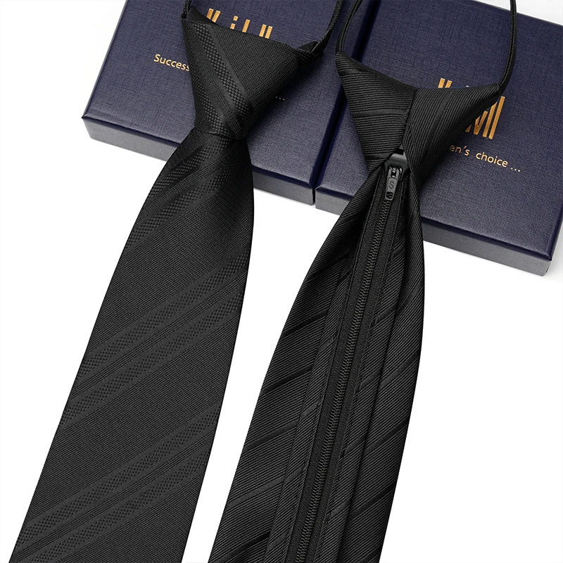 8CM Popular Modern Black Woven Lazy Zipper Ties for Uniform Suit Business