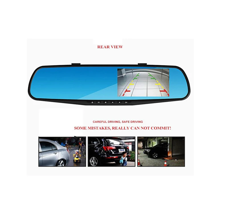 New Dual lens Car rearview mirror Dashboard Camera Recorder with 4.3inch HD display, Back up Camera and Motion Detect