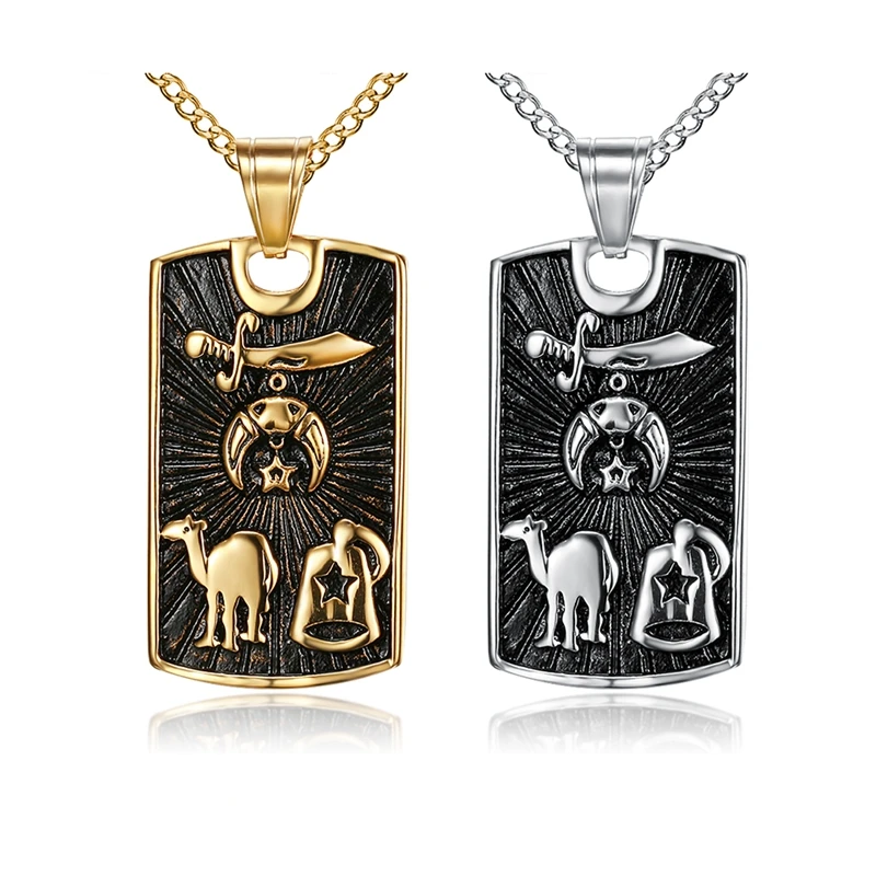 18k gold plated stainless steel shriner pendant mens crescent moon masonic necklace