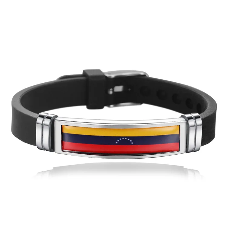 Black Silicone Material Argentina Flag Bracelet Stainless Steel Clasp Unisex Wristband Jewelry Bangle Bracelet For Sports Game