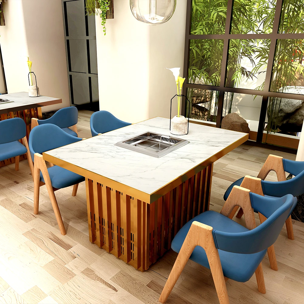 Китайский производитель 4 сидения для уменьшения используется нержавеющая сталь металлическая основа Ресторан горячий горшок обеденный стол