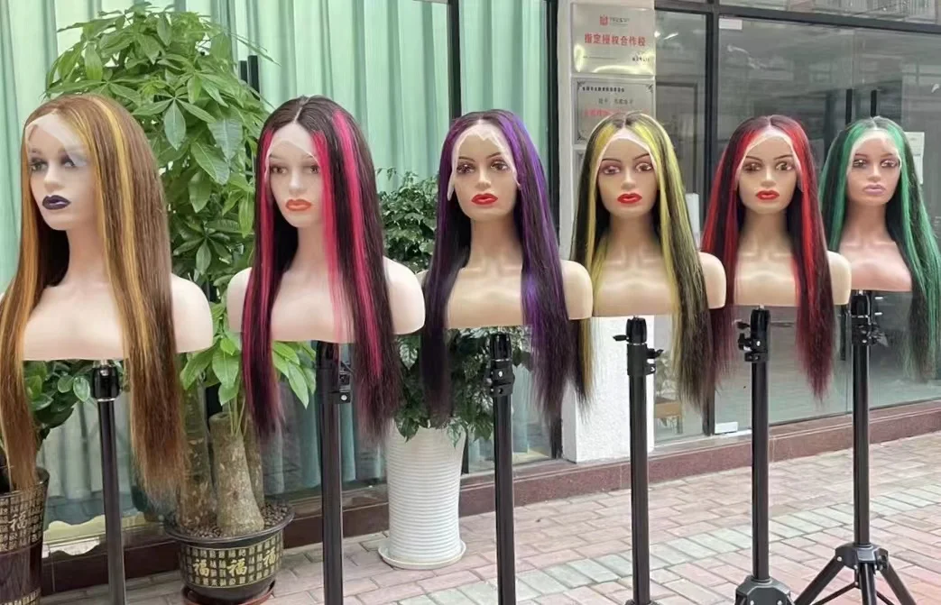 New Arrival China brazilian straight full lace wigs long inch virgin cuticle 100% human hair silk straight weave green highlight