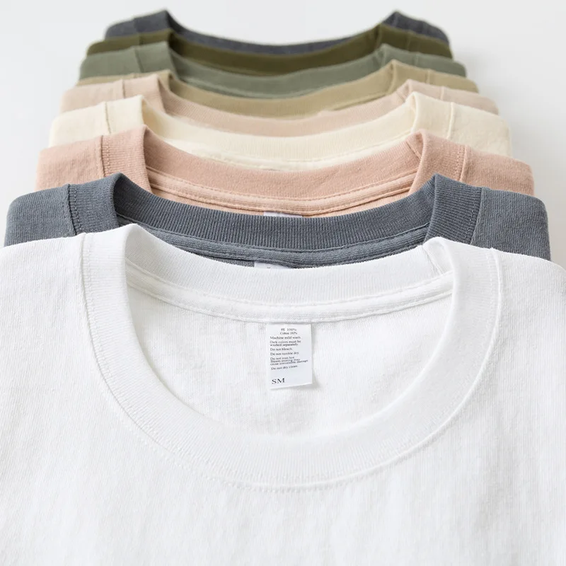 T-shirt Tshirt Lovers Round Neck Loose Drop Shoulder Short Sleeves Casual Heavy Seamless Tube Woven Cotton Blank Men 260 Grams