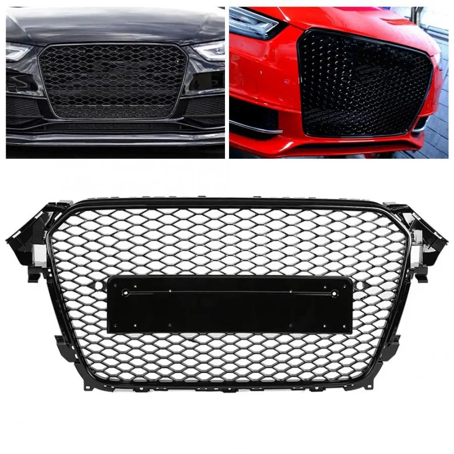 For RS4 Style Front Sport Hex Mesh Honeycomb Hood Grill Gloss Black for Audi A4/S4 B8.5 2013 2014 2015 2016 auto accessories