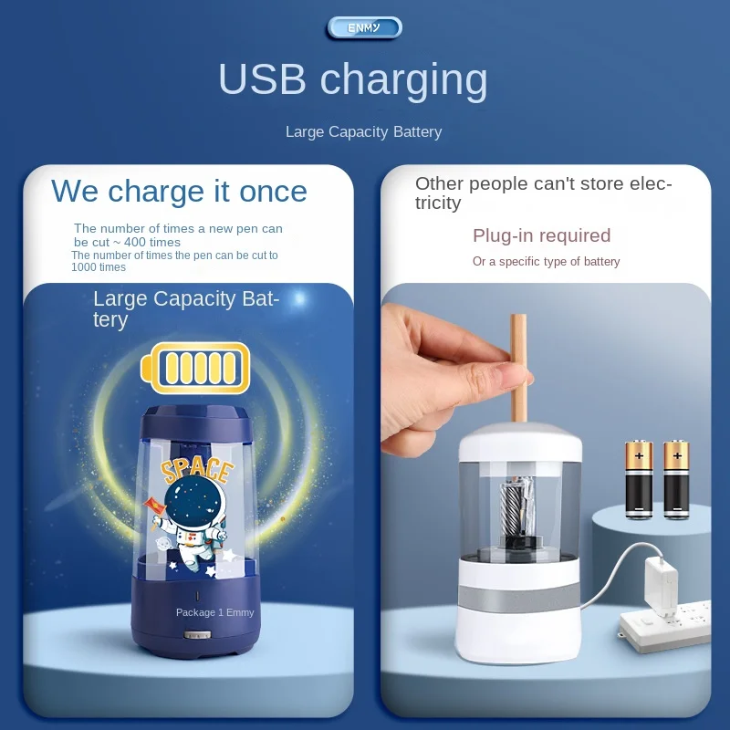 Best Selling Heavy-duty Helical Blade Fast Sharpen Lithium Battery/USB Operated Electric Pencil Sharpeners in School Classroom