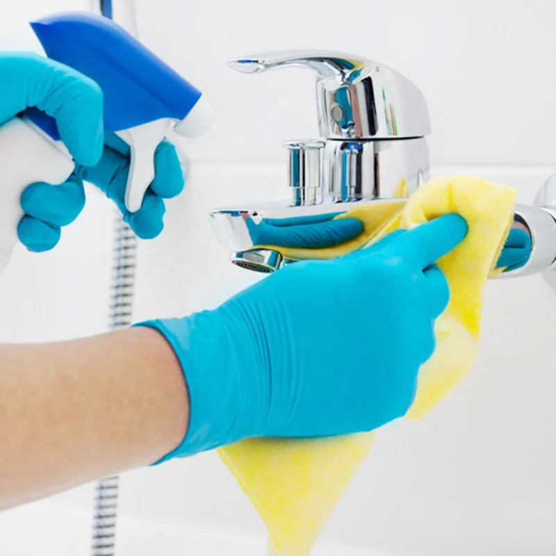 Anti Chemical Nitrile Hand Gloves Cleaning Waterproof 100 PCS Box Lake Blue Disposable Nitrile Gloves Powder Free for Household