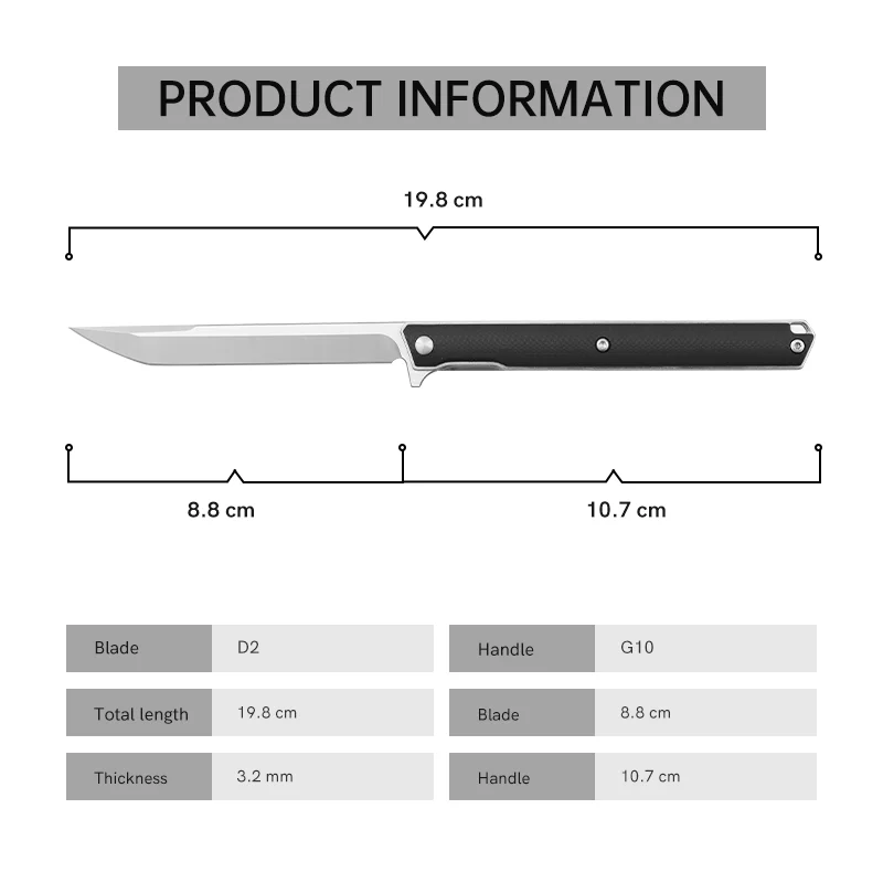 CNC Carbon Fiber Handle D2 Blade Tactical Pocket Knife with Camping OEM Customization Supported
