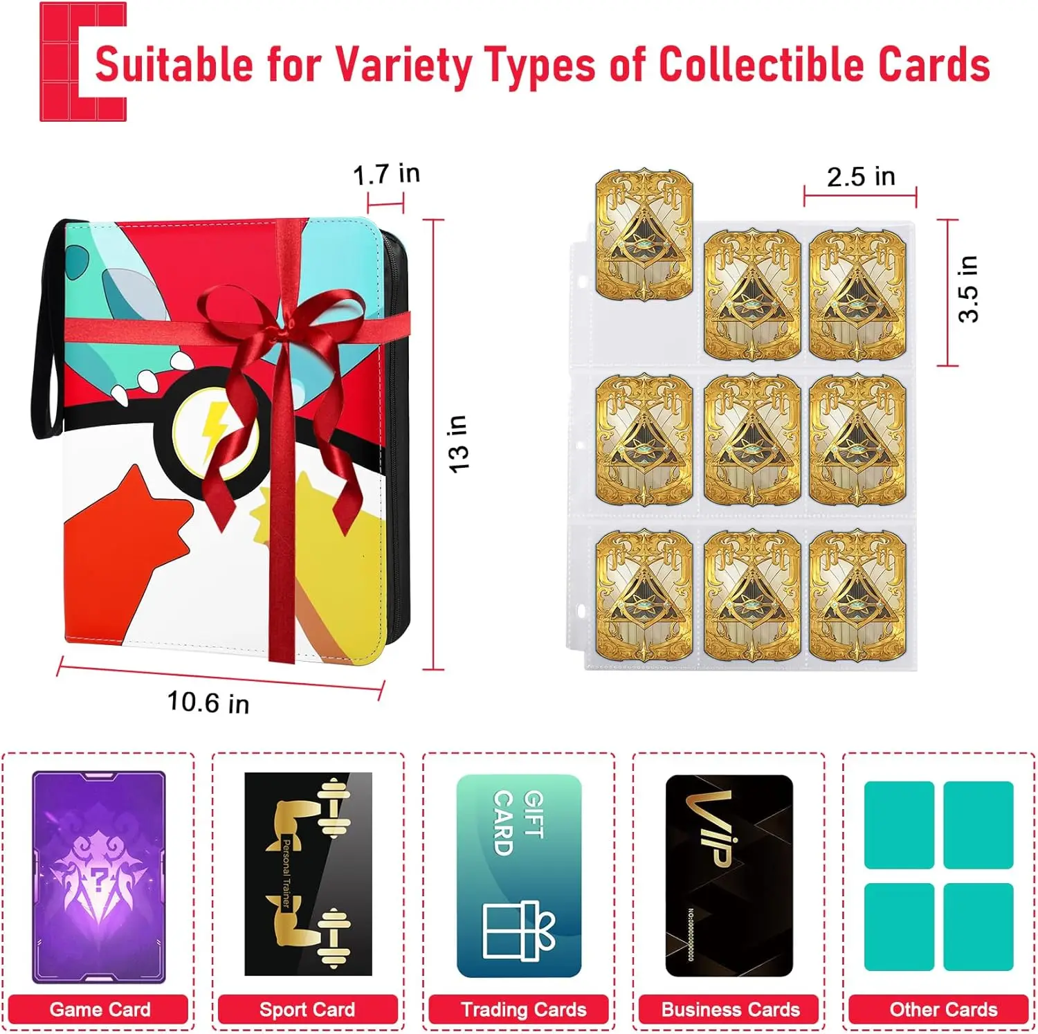 Wholesale 4 Pockets Pokemo Ned Folders Trading Card Binder Storage Leather Zipper Card Collection Book 9 Pocket Card Binder