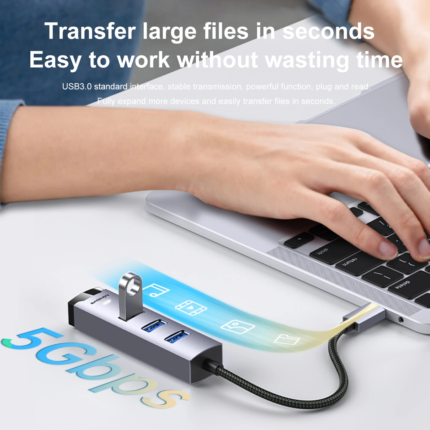 Mindpure Aluminum Usb-C To Lan Otg Adapter 4 Port Ethernet Hub Usb A To 1000Mbps Gigabit lan Ethernet Adapter For Laptop Tablets