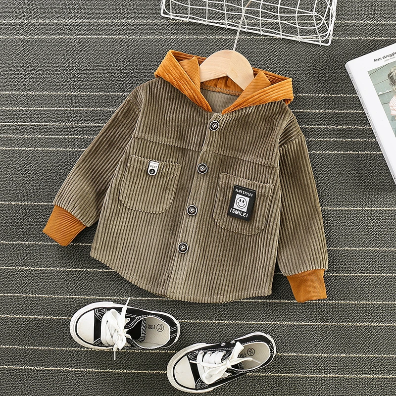 New Fashion Autumn Winter For Kids Home Used Corduroy Fabric Shirt Jacket Color Splicing