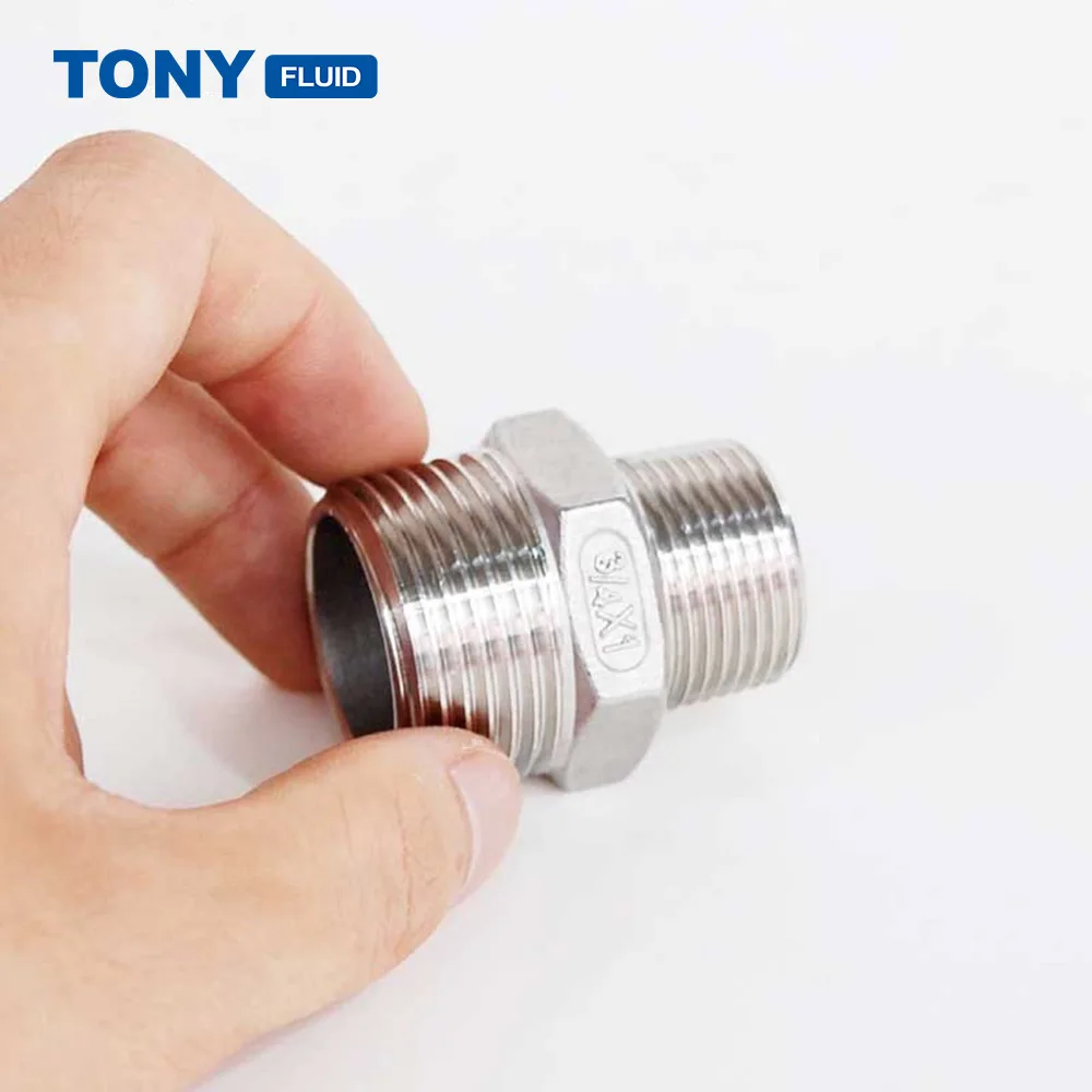 3/8' NPT x 1/8' NPT Male Thread Hex Reducing Nipple Stainless Steel 316 Pipe Compression Fitting