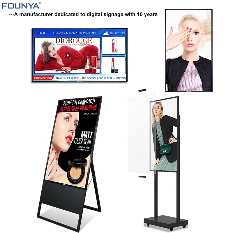 Большие размеры 32-42 дюймов портативный напольная подставка digital signage media player цифровой ЖК-экран высокого разрешения