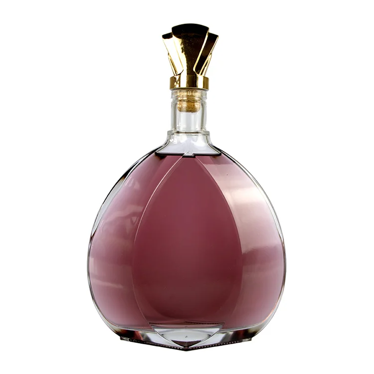 Custom Logo 1000ml Flat Fancy liquor Glass Bottle XO Wine Bottle with Crown Cap