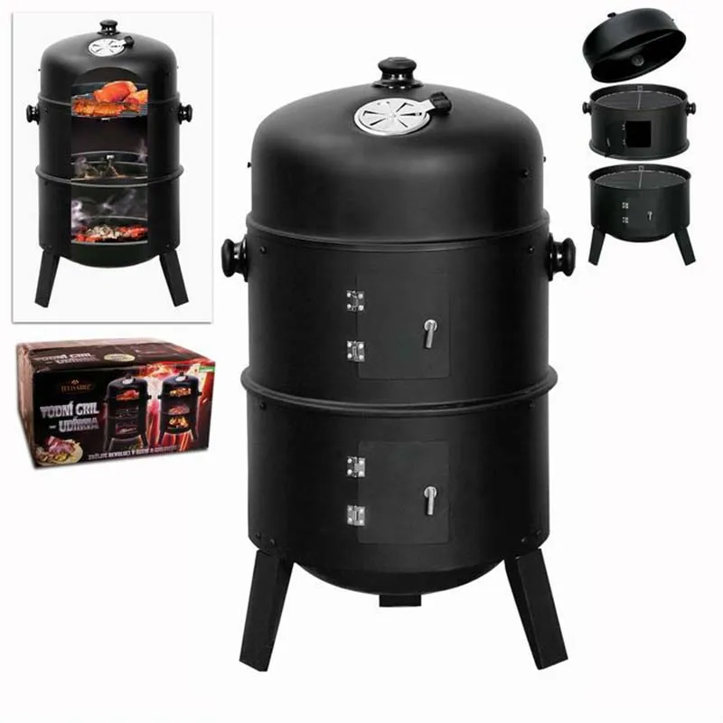 3 In 1 Smokeless Charcoal Smoker Bbq Grill 3 Layers Tower Vertical Barrel Charcoal Barbecue Grill Smoker