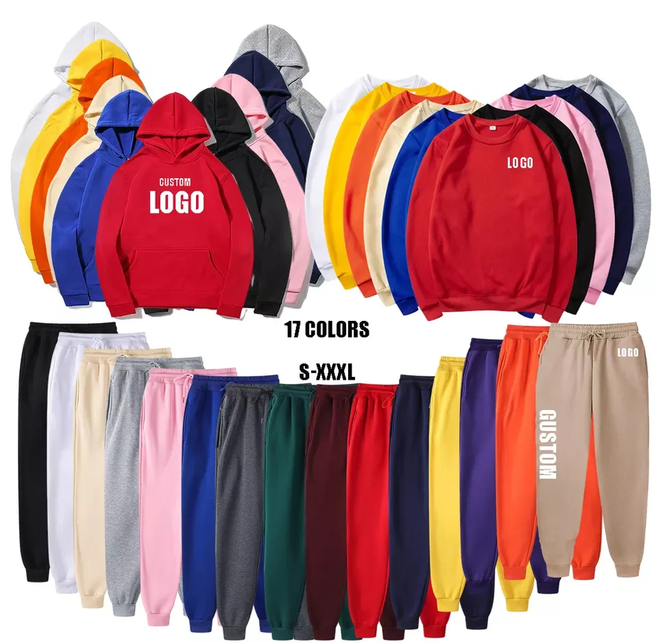 Factory Manufacturer Custom Printing Embroidery logo Mens Hoodie and Jogger Set Plain Blank Tracksuits for Men