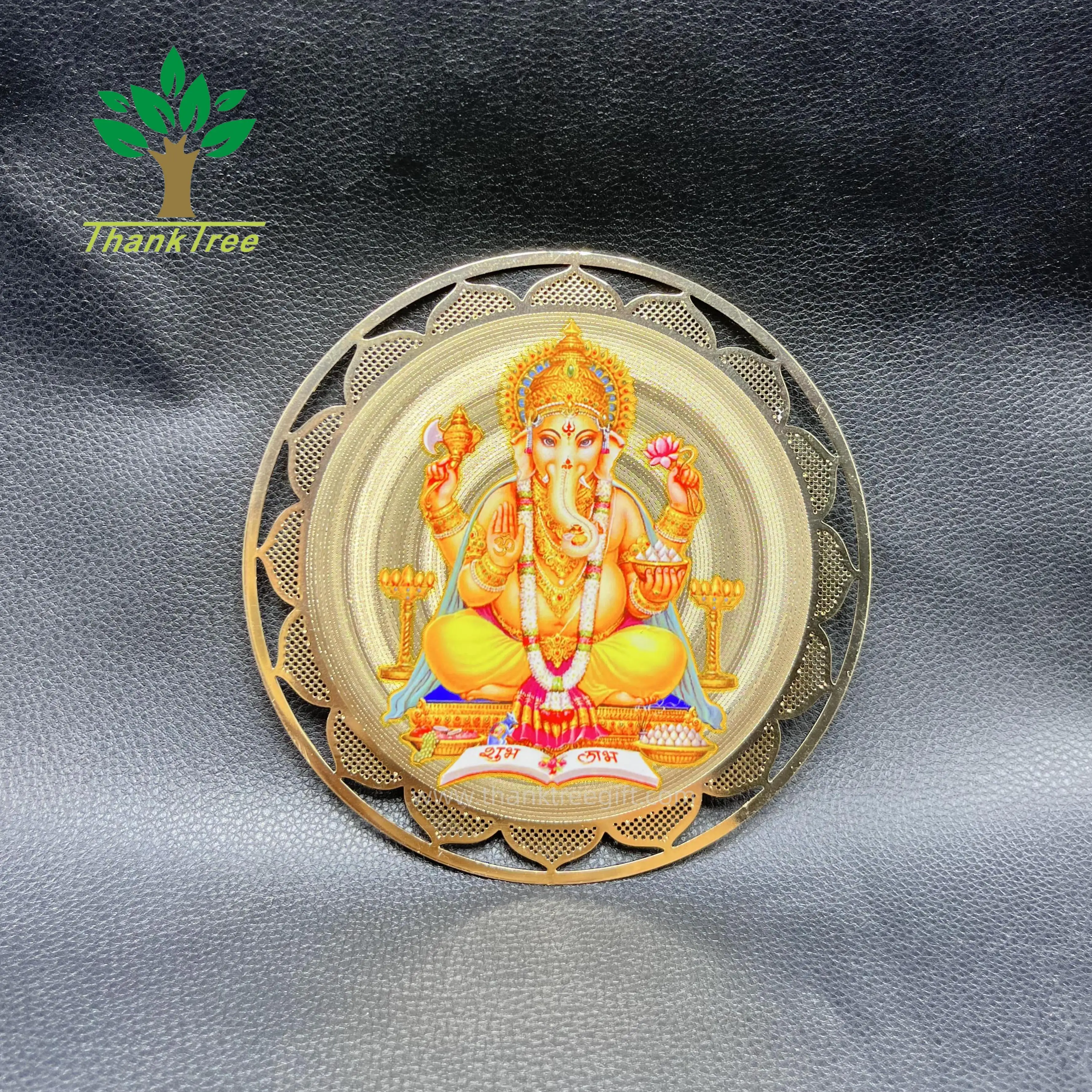luxury colorful printing religious metal crafts Ganesh icon gold plated labels in different sizes