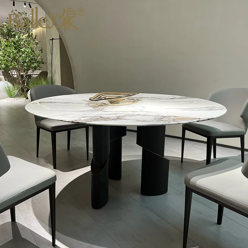 Italian Model Dining Table in Dining Room Furniture Modern Extension High Gloss Luxury Marble White Kitchen OEM