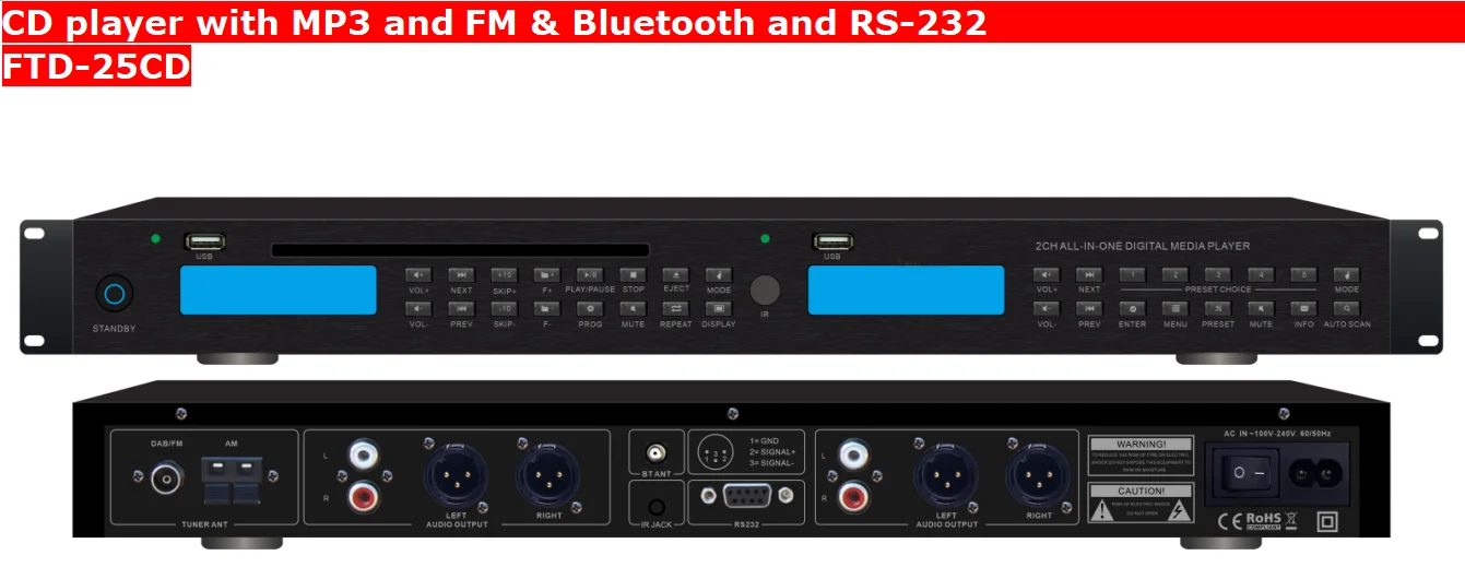 CD-плеер/Mp3/тюнер с пультом дистанционного управления USB & SD AM/FM RDS FTD-25CD