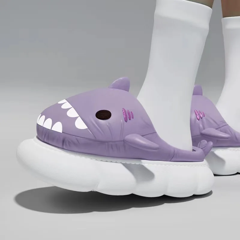 Newest Design Shark Fur Slides Soft 4CM Thickness Sole Non-Slip Cute Warmth Fuzzy Women Plush House Slippers