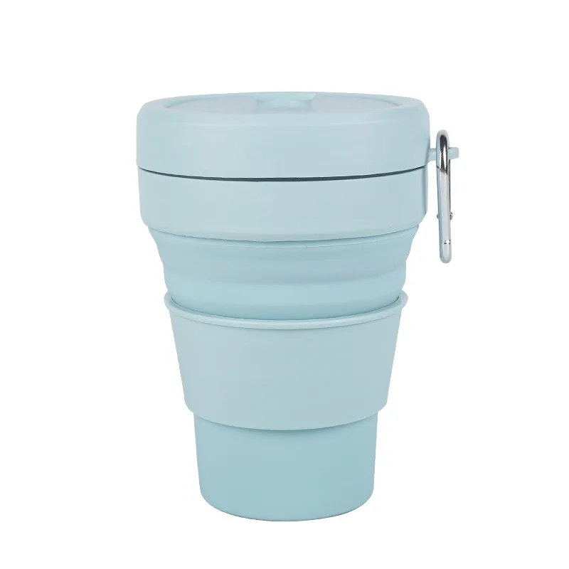 Collapsible Travel Cup With Straw 16oz 470ml Reusable To-Go Pocket Size Silicone Bottle for Hot and Cold Drinks Microwave Safe