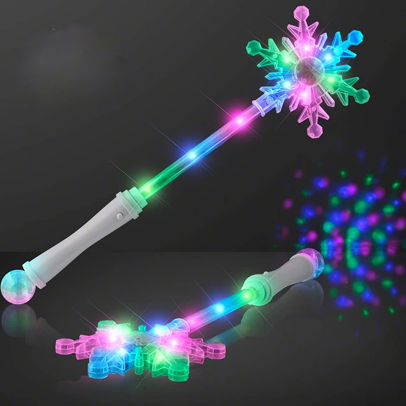 Customizable LED Light up Frozen Snowflake Wand Toy for Kids Costume Accessory Princess Plastic Snow Magic Glow Wands