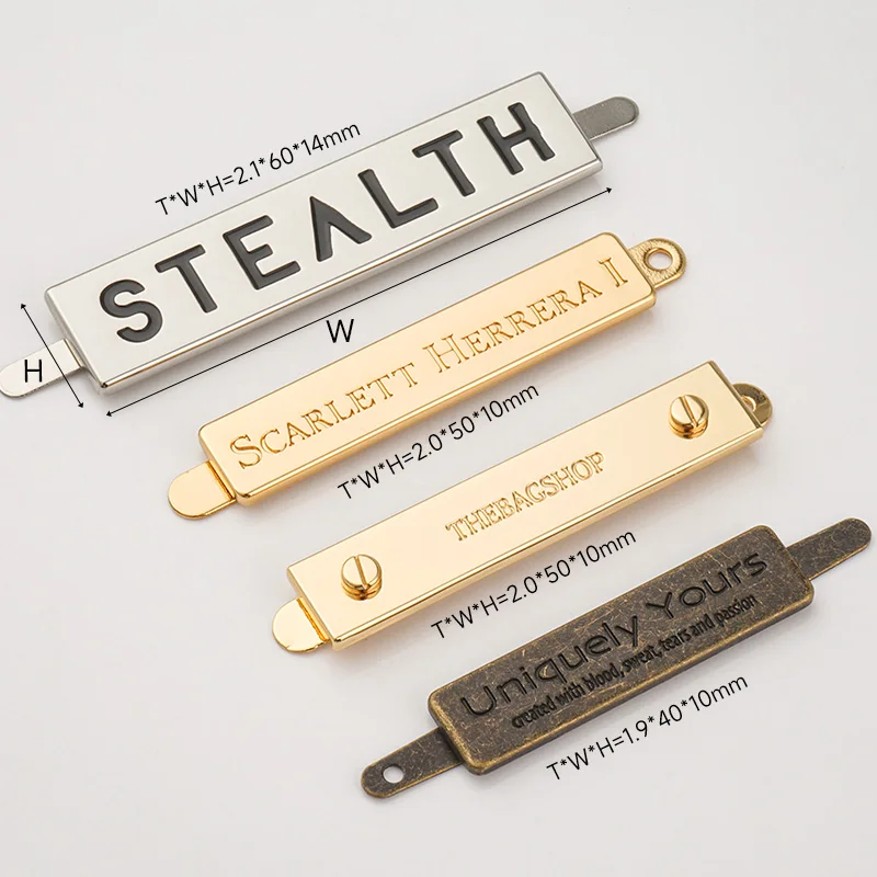Customized Silver Metal Plate Logo Design Antique Brass Name Plate Metal Label Gold Engraved Logo Metal for Bag