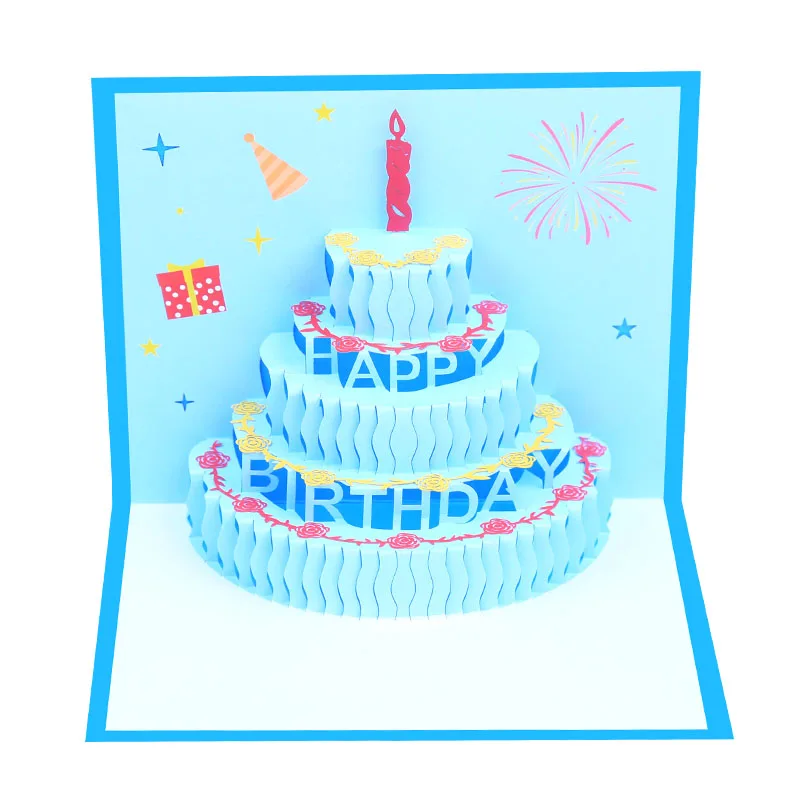 Customized Handmade Happy Birthday 3D Card Colorful Cute Cake Pop Up Greeting Cards For Kids Gift