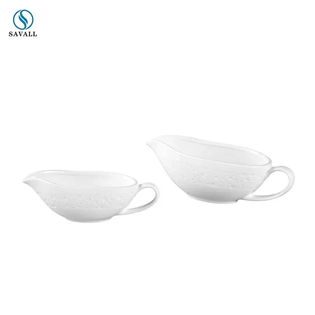 Savall HoReCa Simple wholesale 250ml white ceramic Sauce gravy boat Pearl Juice Bucket dinnerware set for star hotel restaurant