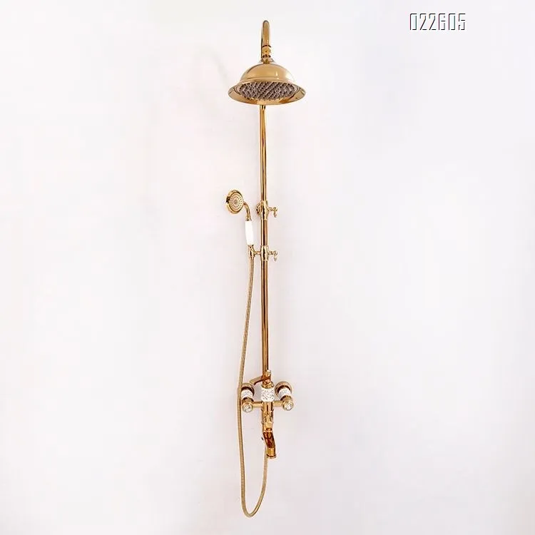 Европейский стиль смеситель для душа Роскошные 3 выхода ванной комнаты настенное крепление античная латунь осадков набор для душа