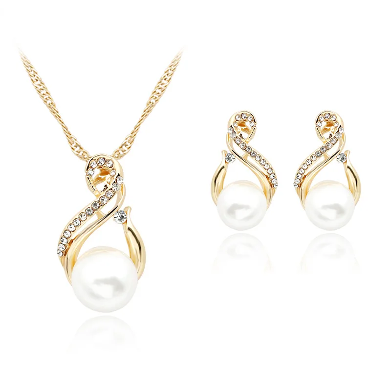 DAIHE Ins Style Low Price Fashion Elegant Pearl Necklace Earrings Jewelry Set For Women