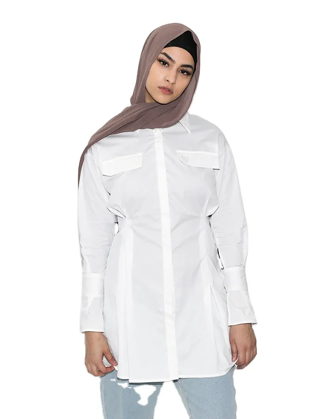 Muslim Modish Shirt Latest Design Islamic Long Tunic Tops Muslim Wear Women Clothing Long Sleeves Flared Cuffs Blouse Shirt