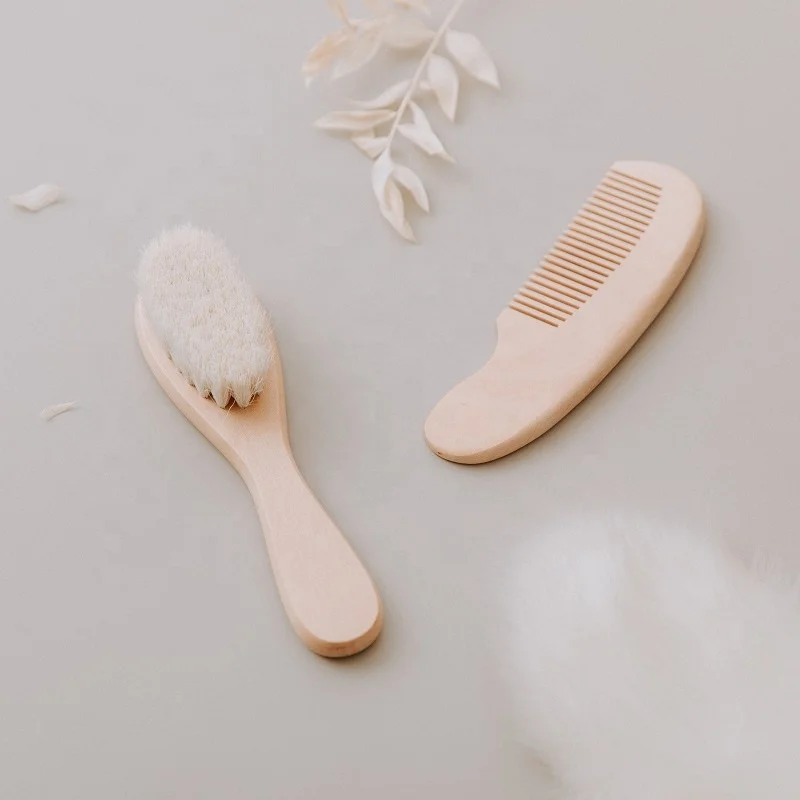 Wholesale factory price wooden baby brush three piece set custom name hair comb massage comb