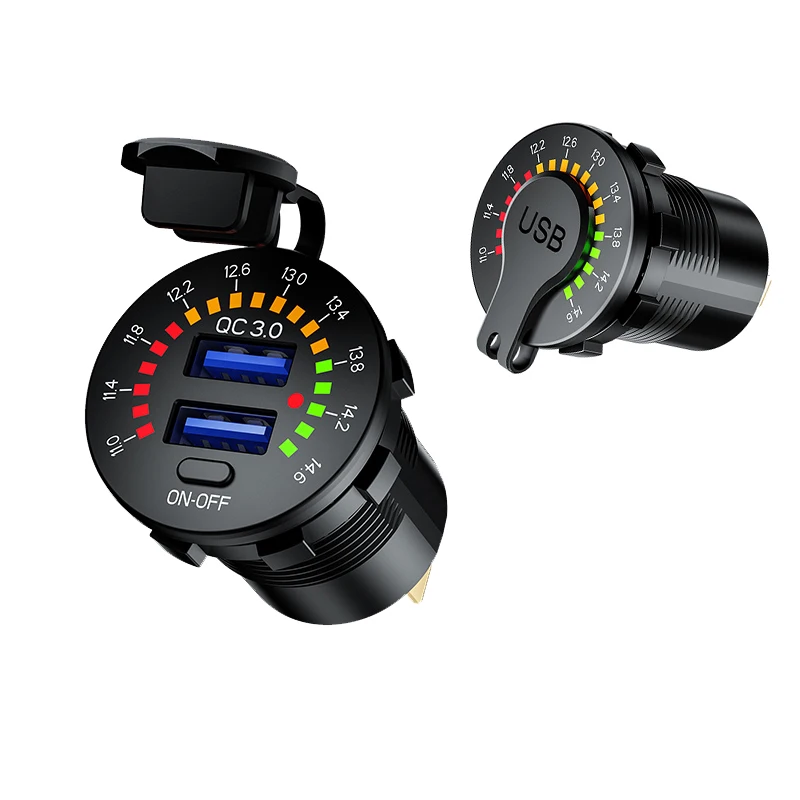 12V Charger QC 3.0  Car Chargers Dual USB Charge Dual USB Car Charger with Voltmeter for Mobile Phone