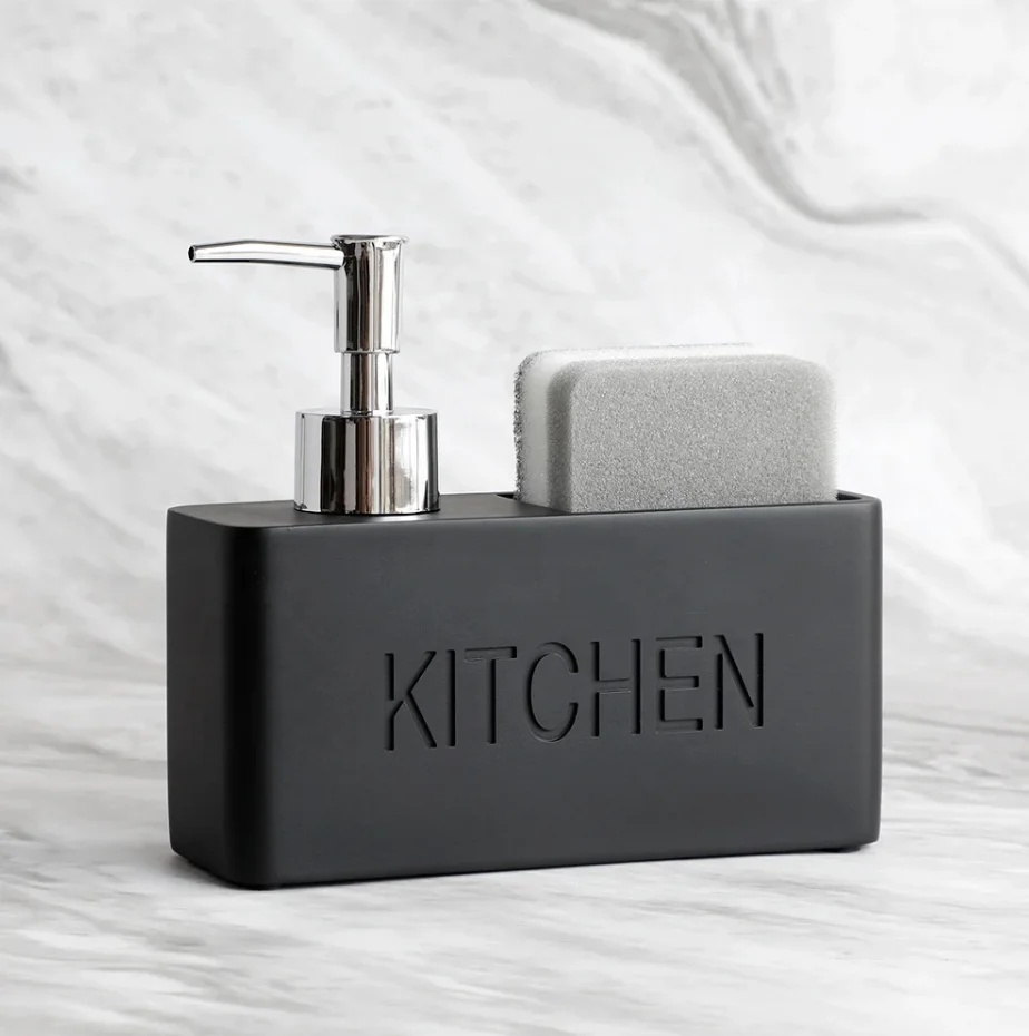 Modern Hotel Home Resin Black Liquid Lotion Soap Dispenser With Sponge