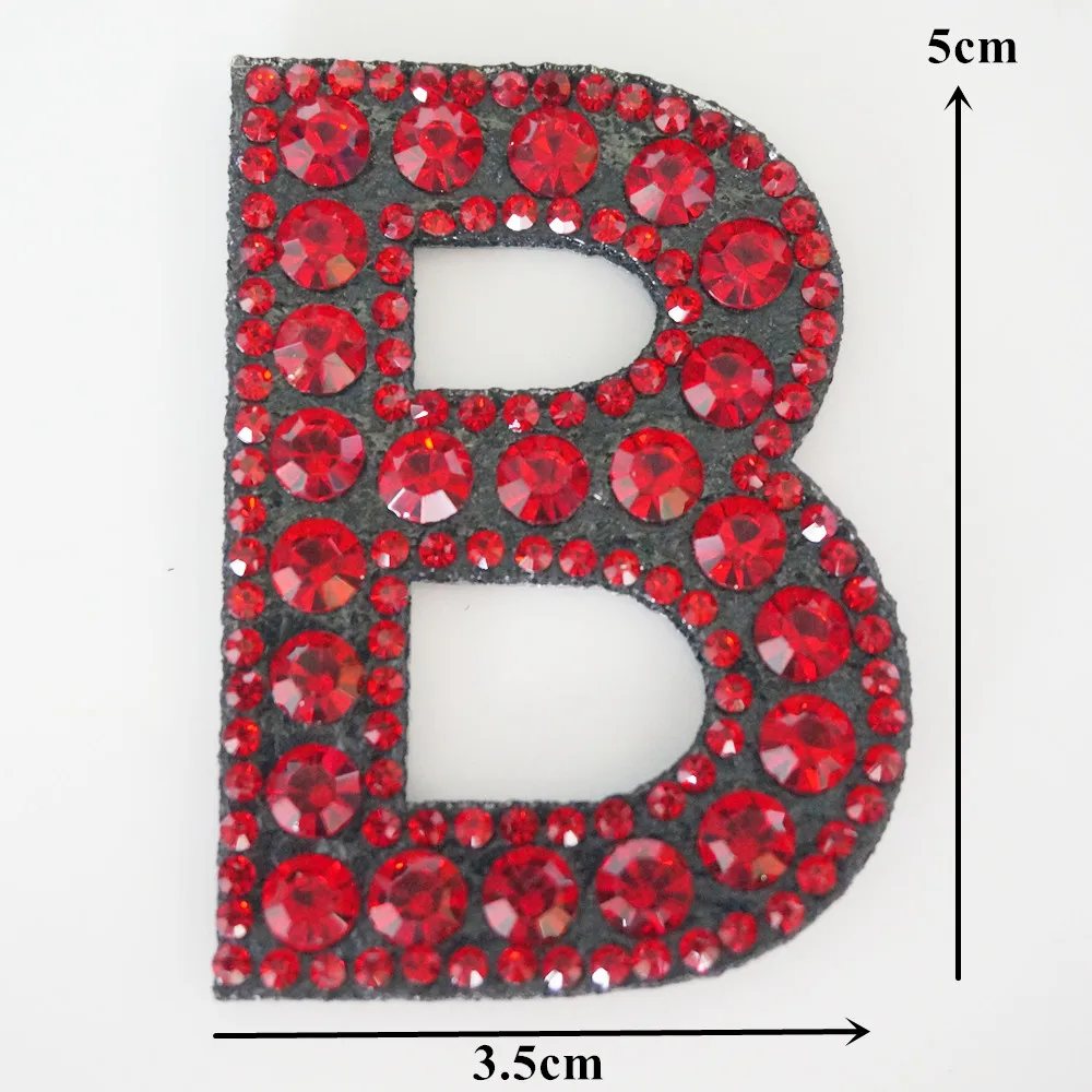 A-Z Wine Red Rhinestone English Alphabet Letter Iron Sew On Patch Badges 3D Patches Bag Hat Jeans Applique Clothes DIY Crafts