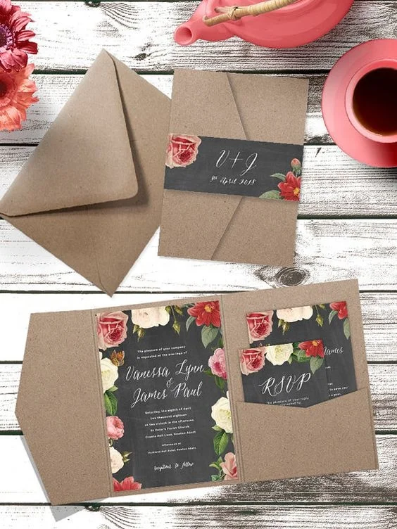 Wholesale creative pocket laser cut invitation cards elegant wedding invitations