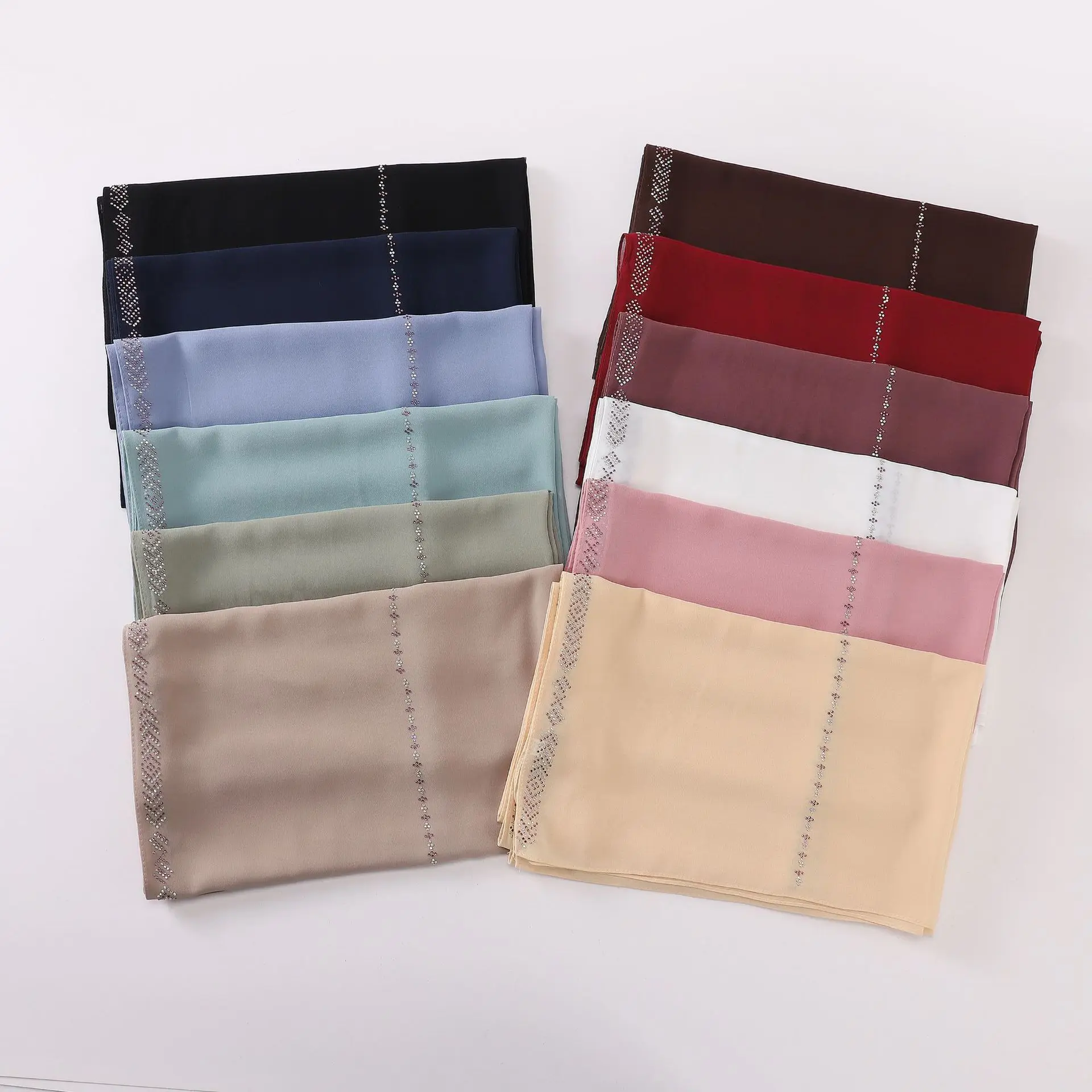 Sharut Wholesale High Quality Premium Glossy Luxury Malaysian Shawls Muslim Women Sparkling Hot Rhinestone Chiffon Hijab Scarf