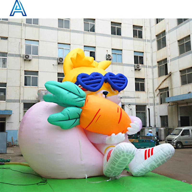 Stage Backyard Gate Door Decoration LED Light Inflatable Rabbit Carrot on Chair for Easter Celebration Decoration Flower