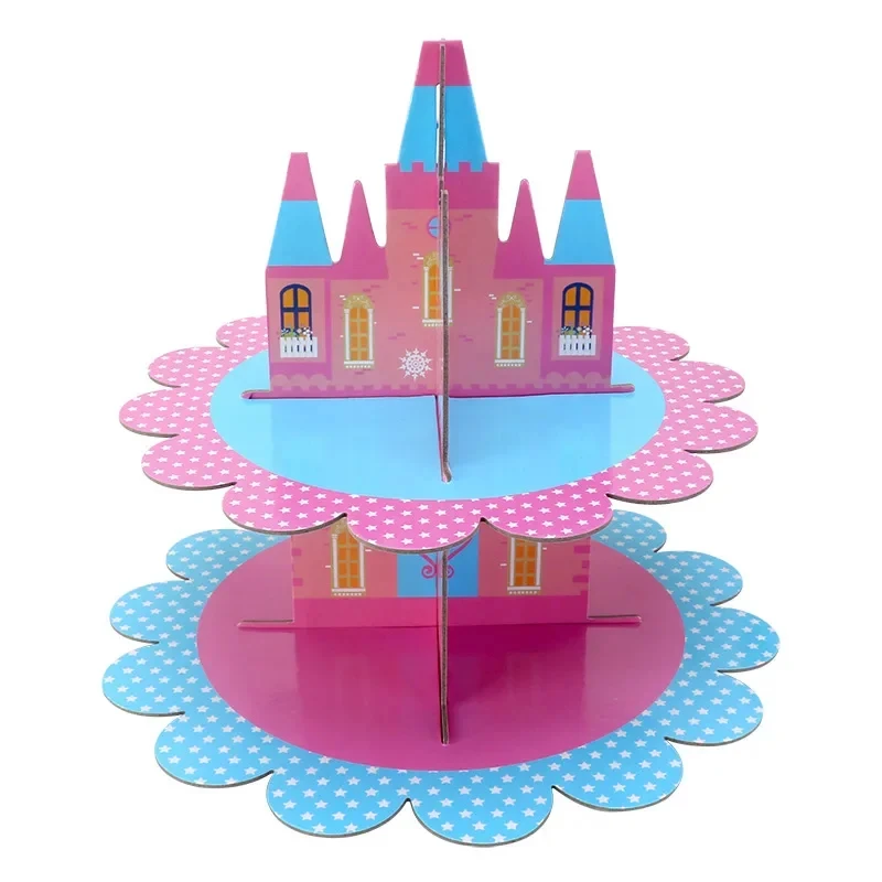 Wholesale Colorful 3 Tier Wedding Round Cupcake Cardboard Stand  Party Tableware Disposable Food Display Tray Cake Paper Stand