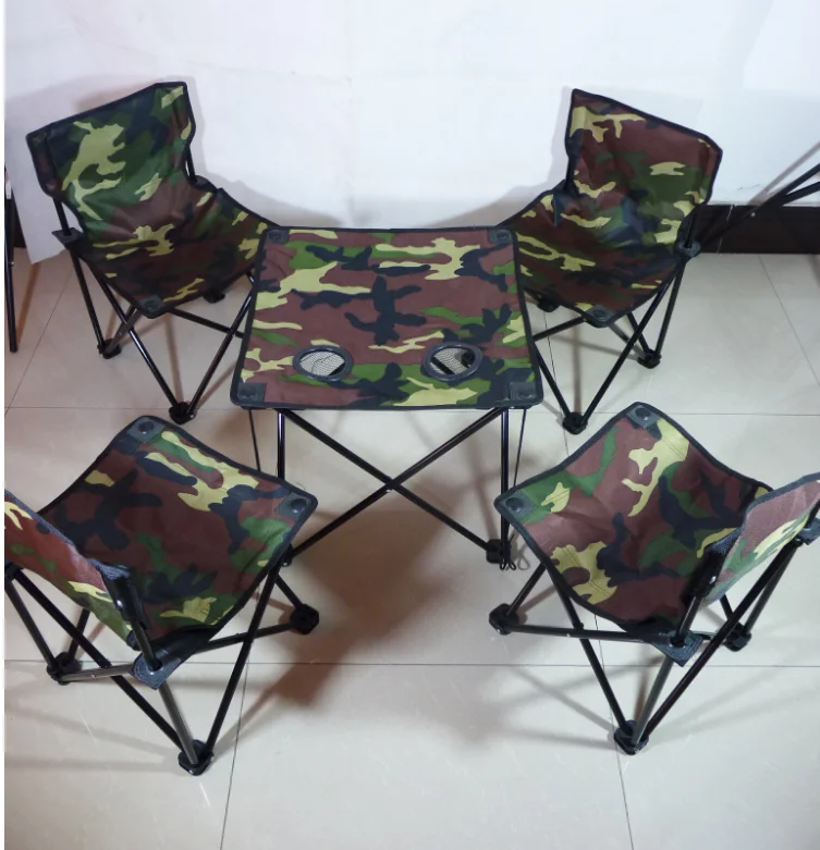 Camouflage Oxford iron tube frame Outdoor portable foldable tables & chairs 5pcs sets casual self-driving camping chair
