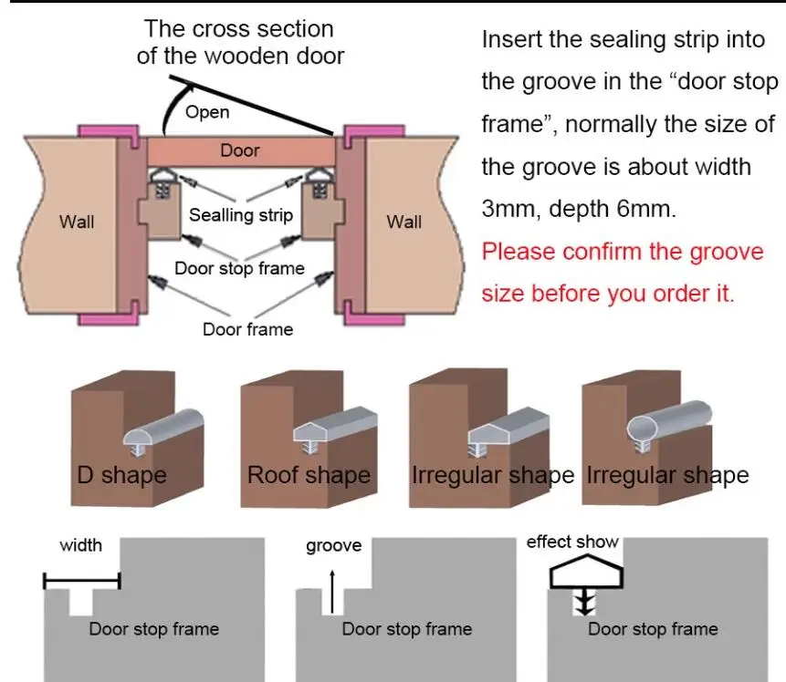 Extruded PVC Rubber Door Repair Sealing Strips Wooden Window Frame Groove Gasket Anti Collision Soundproof Red Brown