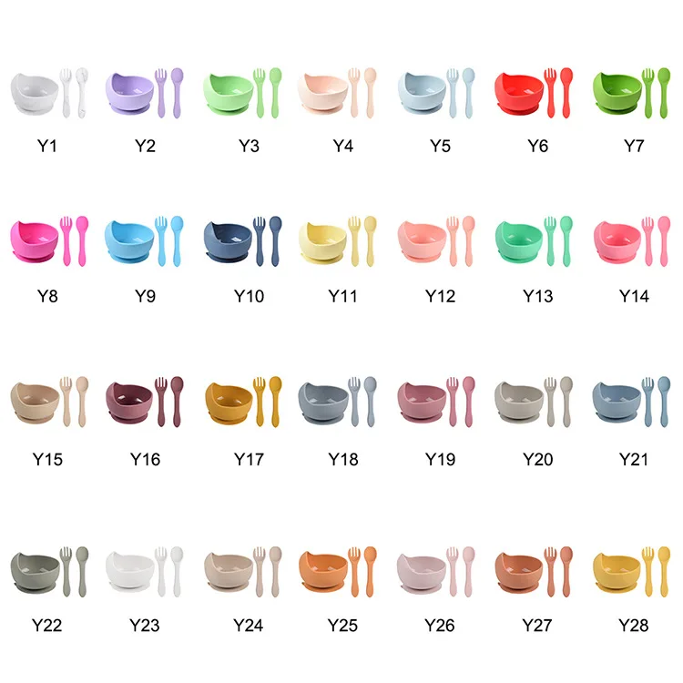 Kids Feeding Supplies Custom Cartoon Baby Silicone Strong Suction Dinner Bowl And Spoon Fork Set