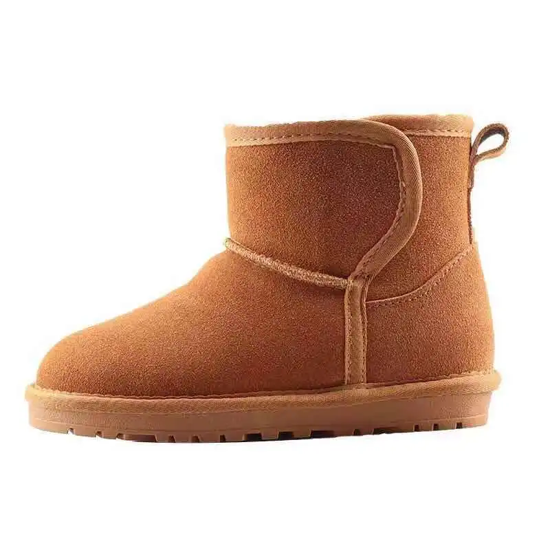 Cow Suede Leather Upper Sheepskin Wool Fur Lining Youth Kids winter Boots