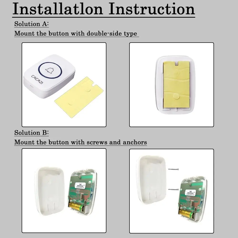 CACAZI A10 wireless smart home dingdong door bell kit wireless doorbell 2 transmitter 1 receiver doorbell