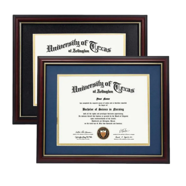 Mondon Eco-friendly Cherry Frame with Double Gold Trim for Wall Display of Certificates