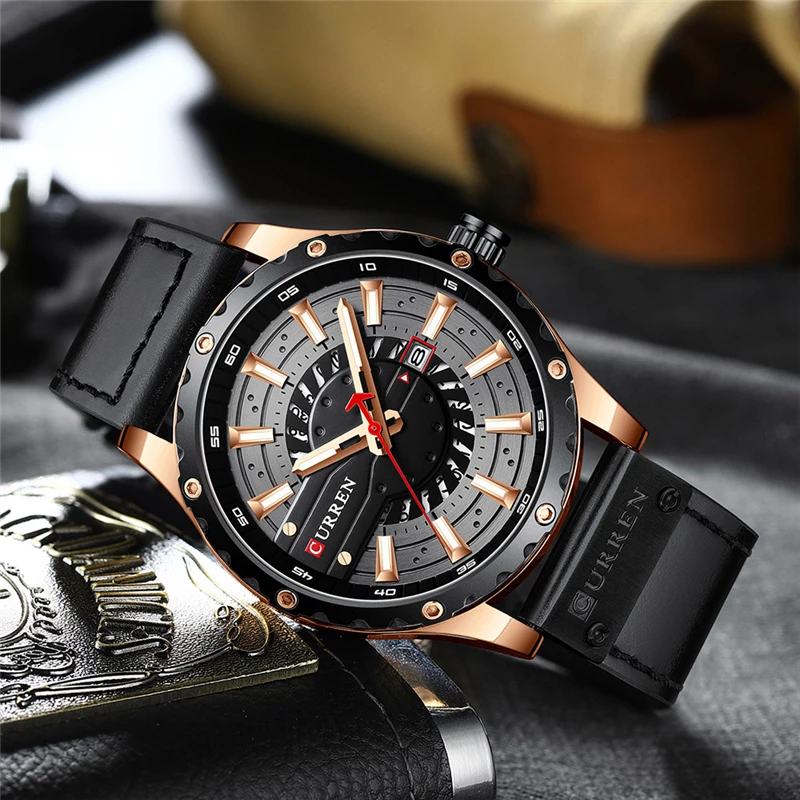 CURREN 8374 Top Brand Luxury Fashion Casual Sport Watches Black Leather Wrist Watch Man Clock Fashion Men Wristwatch
